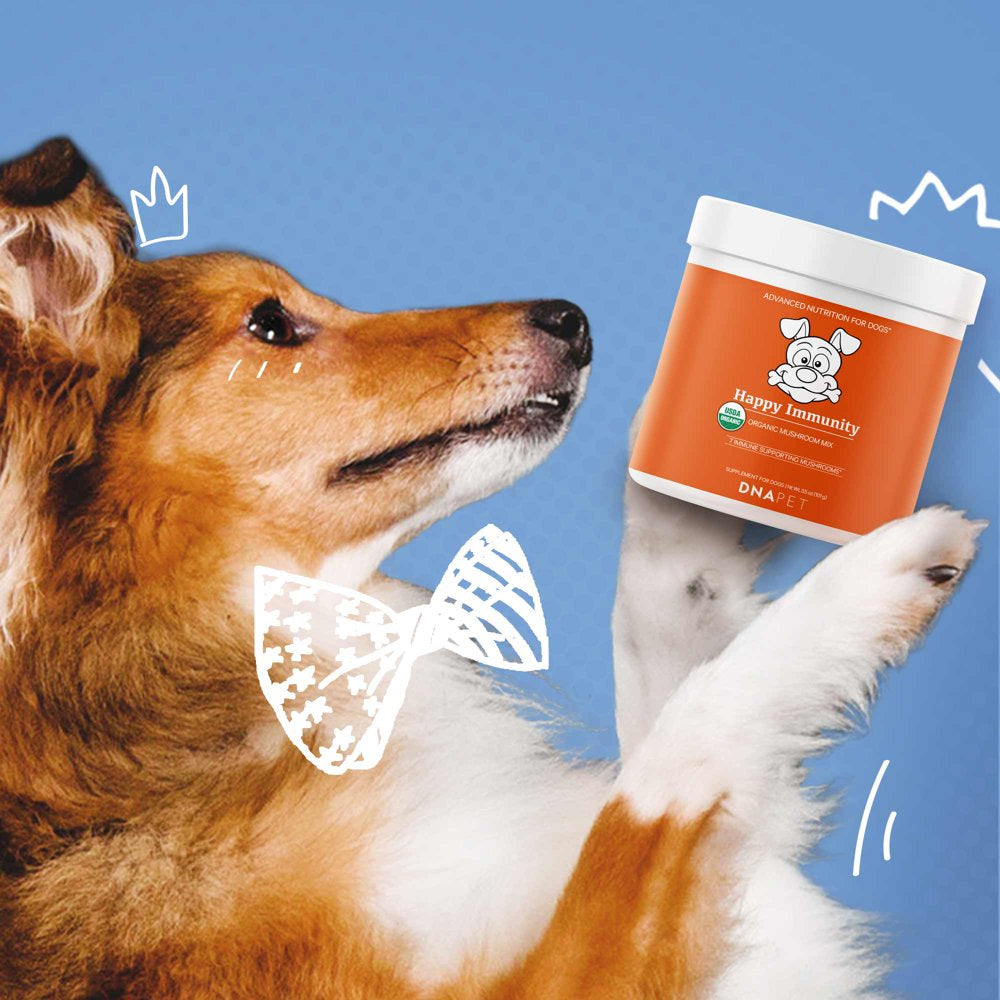 DNA PET Happy Immunity USDA Certified Organic Mushroom Powder for Dogs, Immune Support Mix, 3.5 Oz