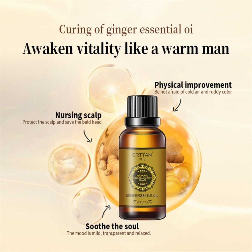 4Pcs Belly Drainage Ginger Oil,Massage Oil for Body Massage,Diffuser with Essential Oil,Body Oil,Ginger Oil,Essential Oil 10Ml/Bottle