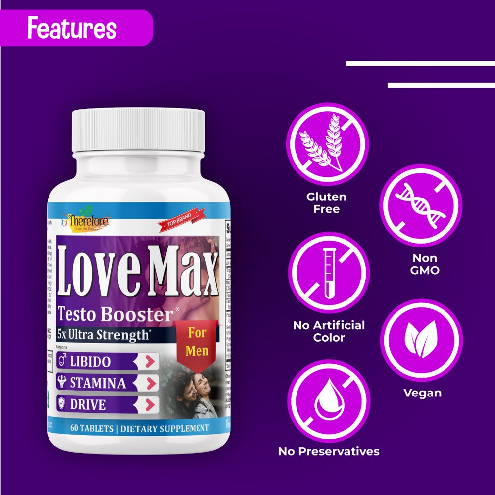 Lovemax Male Testosterone Supplement to Boost Stamina, and Confidence-60 Tablets by Therefore