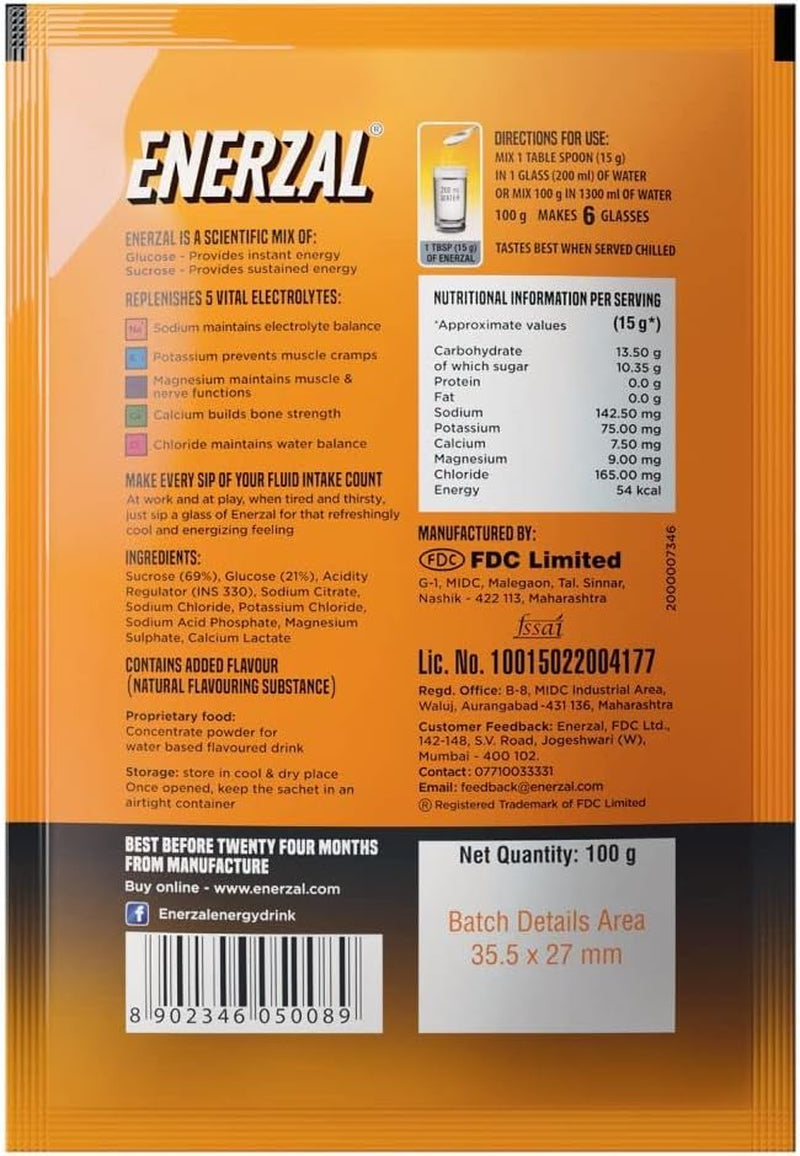 Admart Enerzal Energy Drink Powder Orange Flavour 100 GM (Pack of 10)