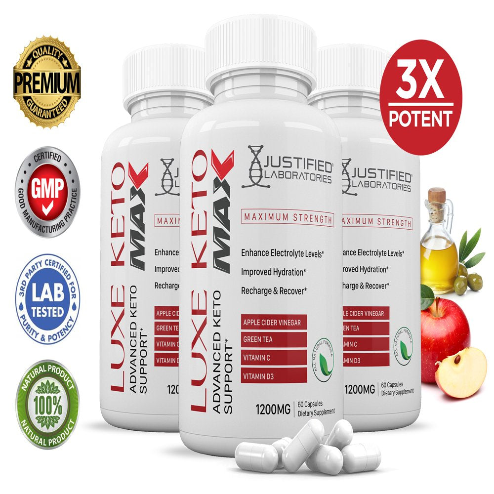 (3 Pack) Justified Laboratories Luxe ACV MAX Pills 1675Mg Stronger than Gummies Advanced Keto Support 180 Capsules