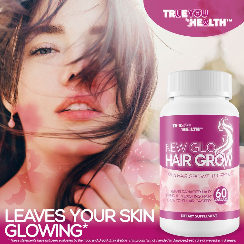 New Glo Hair Grow - Biotin Hair Growth Supplement - Make Hair Grow Faster & Longer with This Biotin Hair Nutrition Growth Formula - Grow Hair Strong & Beautiful - Hair Growth Supplements for Women