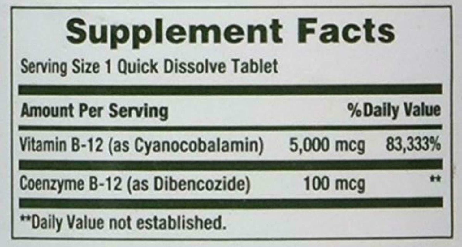 Nature'S Bounty Vitamin B12 5000 Mcg Quick Dissolve Tablets, Natural Cherry 40 Each