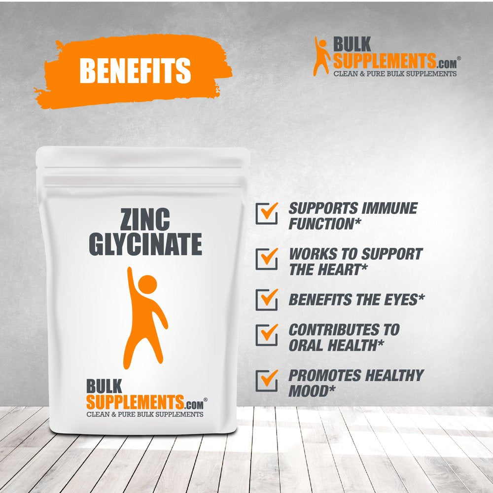 Bulksupplements.Com Zinc Glycinate Powder - Zinc 40Mg - Vegan Zinc Supplements - Elemental Zinc - Zinc Supplements for Men - Vitamin Zinc (100 Grams)