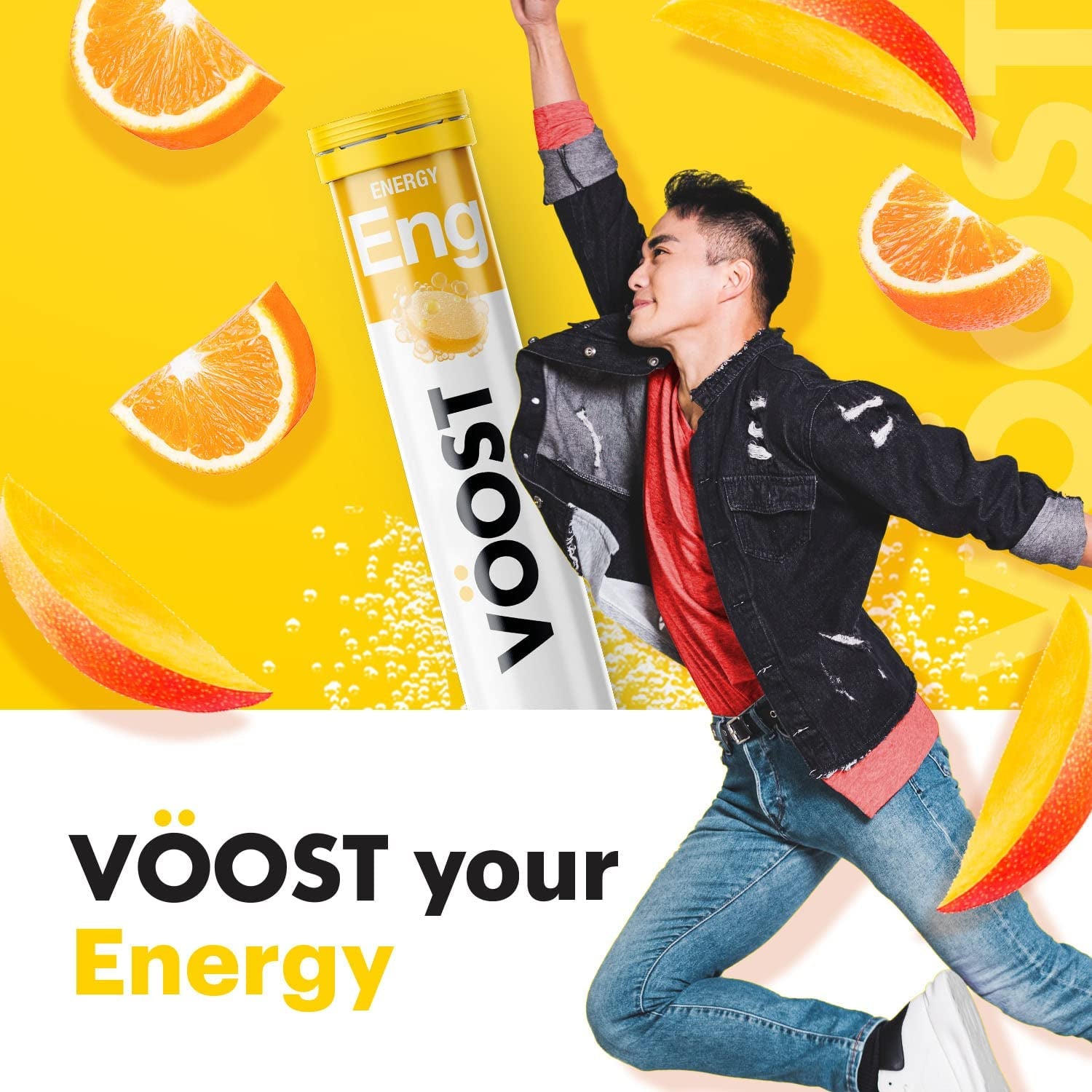 VOOST, Caffeine, Energy Drink Supplement with Vitamin B Complex, Effervescent Vitamin Drink Tablet, No Sugar + Low Calorie Blend, Orange Mango Flavor, 40 Count