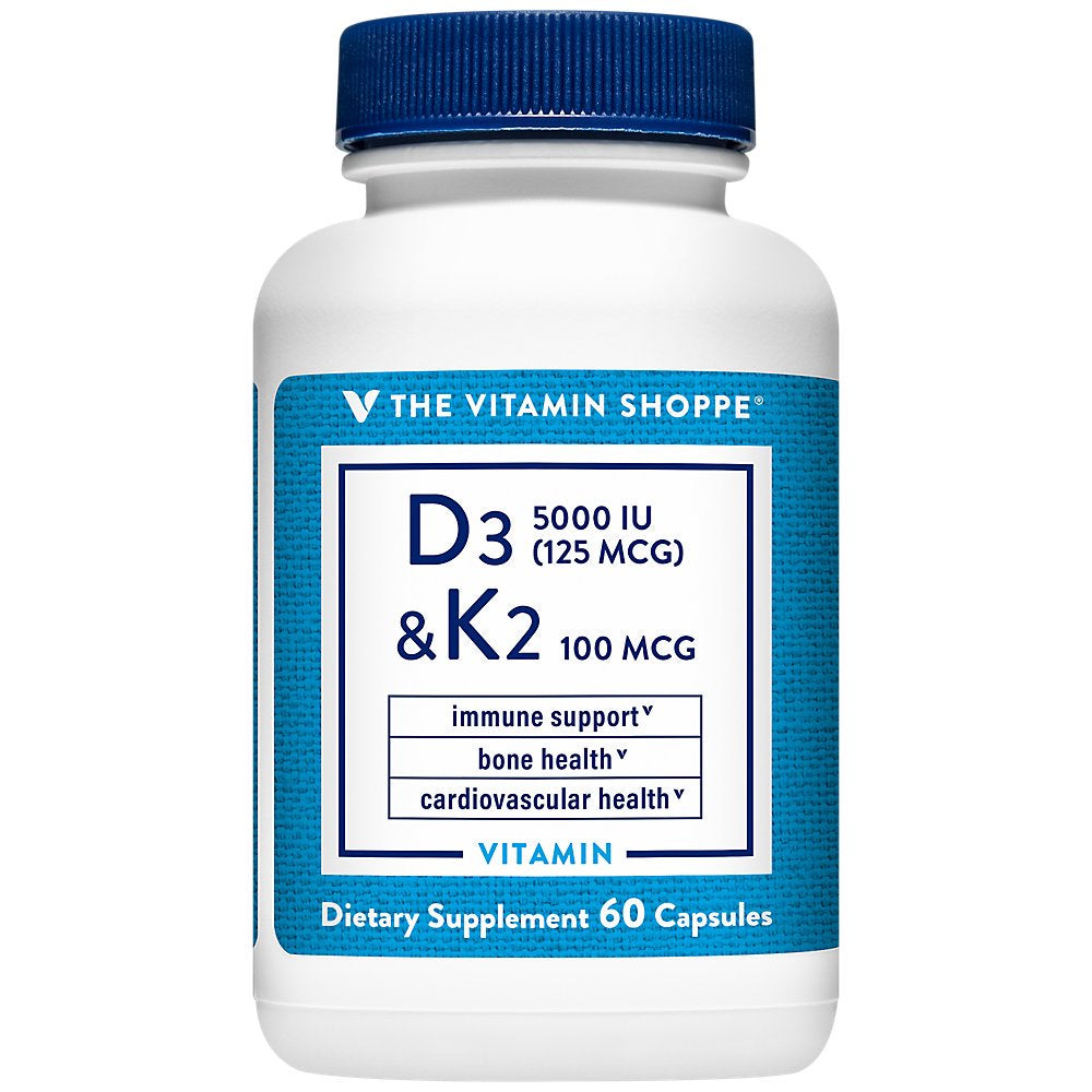 Vitamin D3 & K2 - Immune Support & Bone Health - 5,000 IU (60 Capsules)