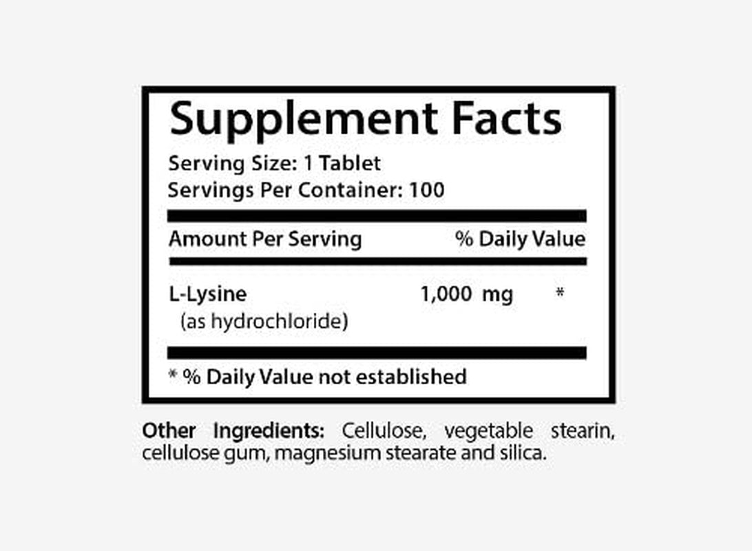 Improves Calcium Absorption Naturally - L-LYSINE Pure and Potent INGREDIANES, Immune System Booster, Supports Calcium Absorption - Vitamin C Lysine Collagen, 1B (100 Tablets)