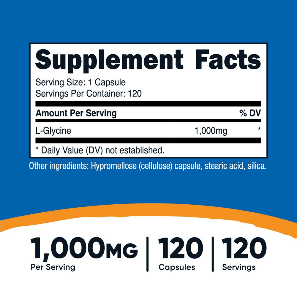 Nutricost L-Glycine 1000Mg, 120 Capsules, Vegetarian, Non-Gmo and Gluten Free Supplement