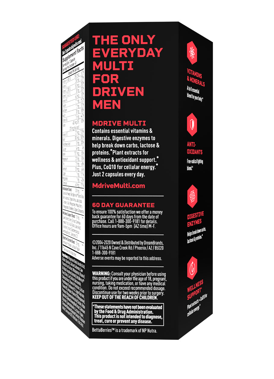 Mdrive Multi for Men, Daily Multivitamin - Immune Health Support from Zinc, Selenium, Manganese & Vitamin D, Enzymes for Digestive Support, Coq10 and Plant Extracts for Energy and Vitamin K2, 90Ct