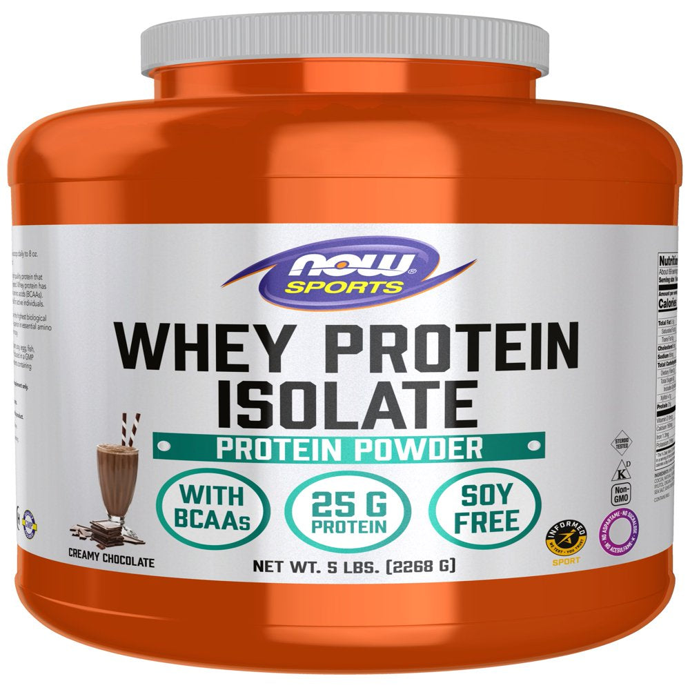 NOW Sports Nutrition, Whey Protein Isolate, 25 G with Bcaas, Creamy Chocolate Powder, 5-Pound