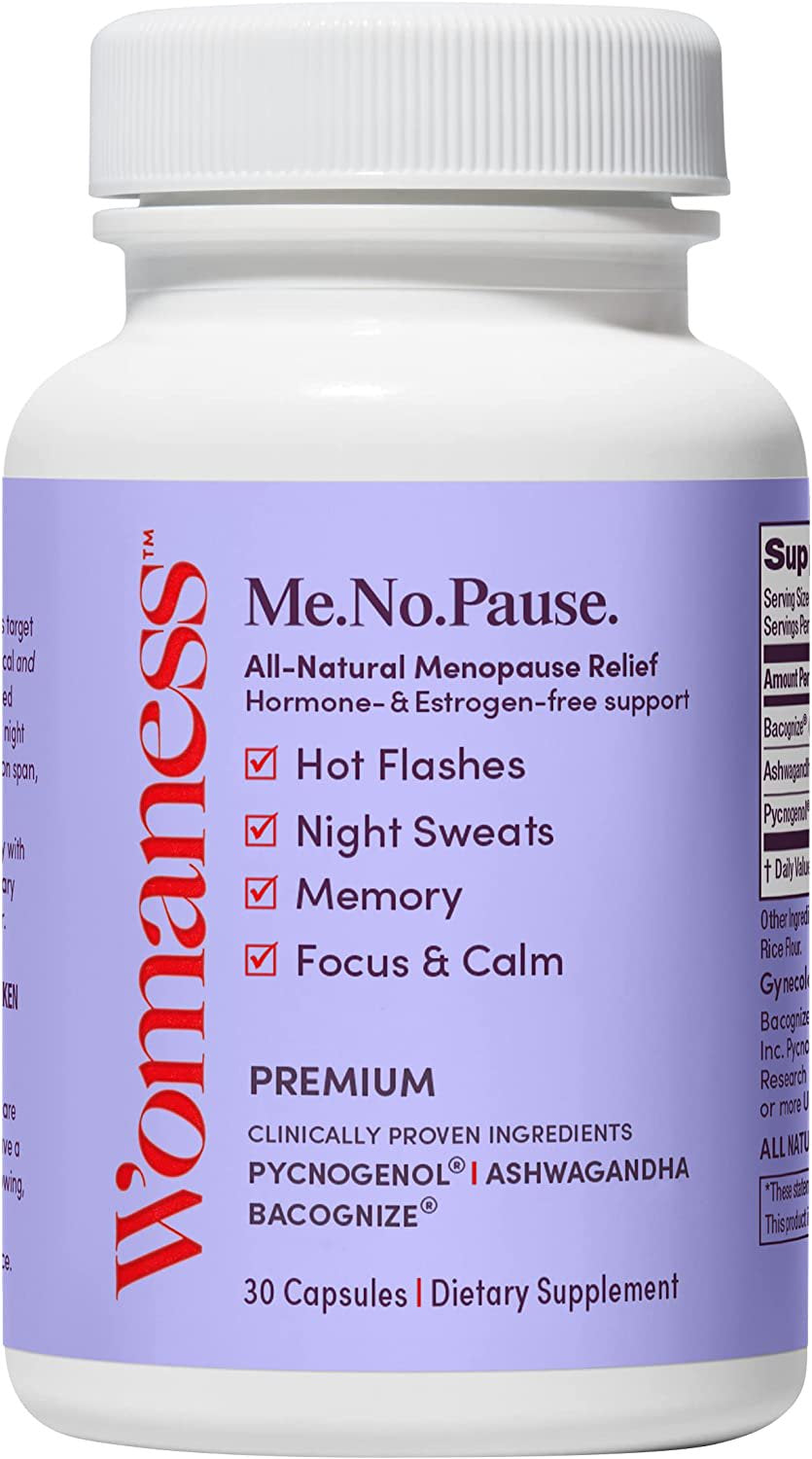 Womaness Me.No.Pause. - Menopause Support for Hot Flashes, Night Sweats, Vaginal Dryness, Memory & Mood - Perimenopause Relief & Menopause Supplements for Women - Hormone & Estrogen-Free (30 Capsules)