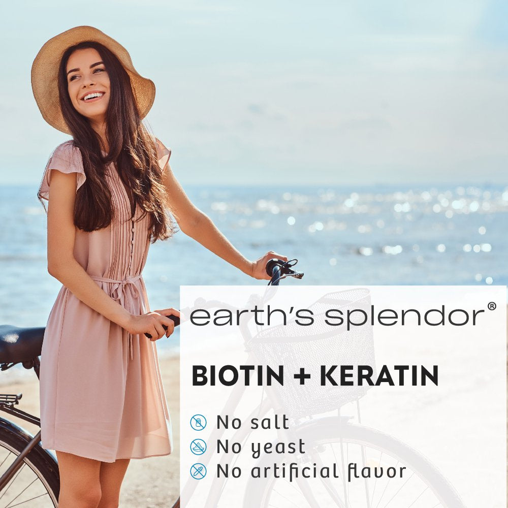 Earth'S Splendor Biotin 10,000 Mcg + Keratin 25Mg, 60- Day Supply