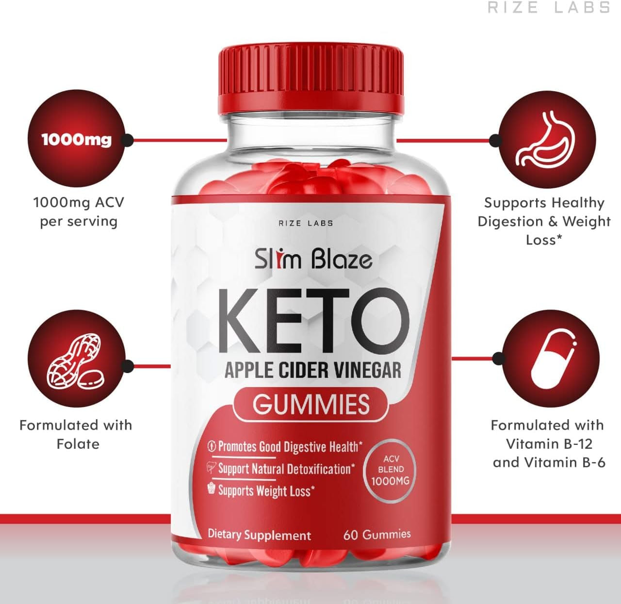 (2 Pack) Slim Blaze Keto Gummies ACV Apple Cider Vinegar Gummies (120 Gummies)