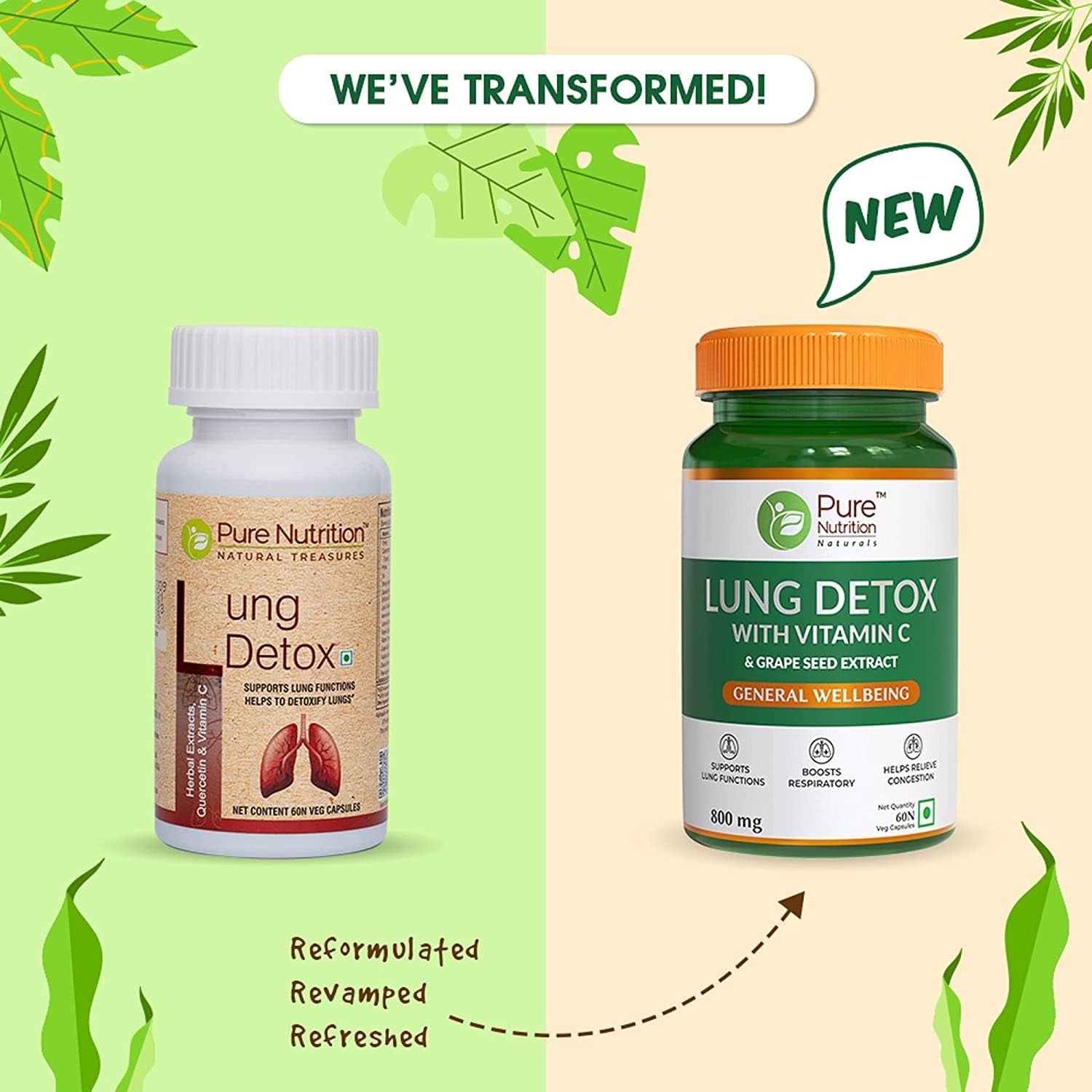 Uxa Pure Nutrition Lung Detox Supplement with Natural Herbal Blend of Vitamin C, Grapeseed & Vasaka Leaves Extract | Lung Cleanser for Detoxification of Lung and Immune Defence - 60 Veg Capsules