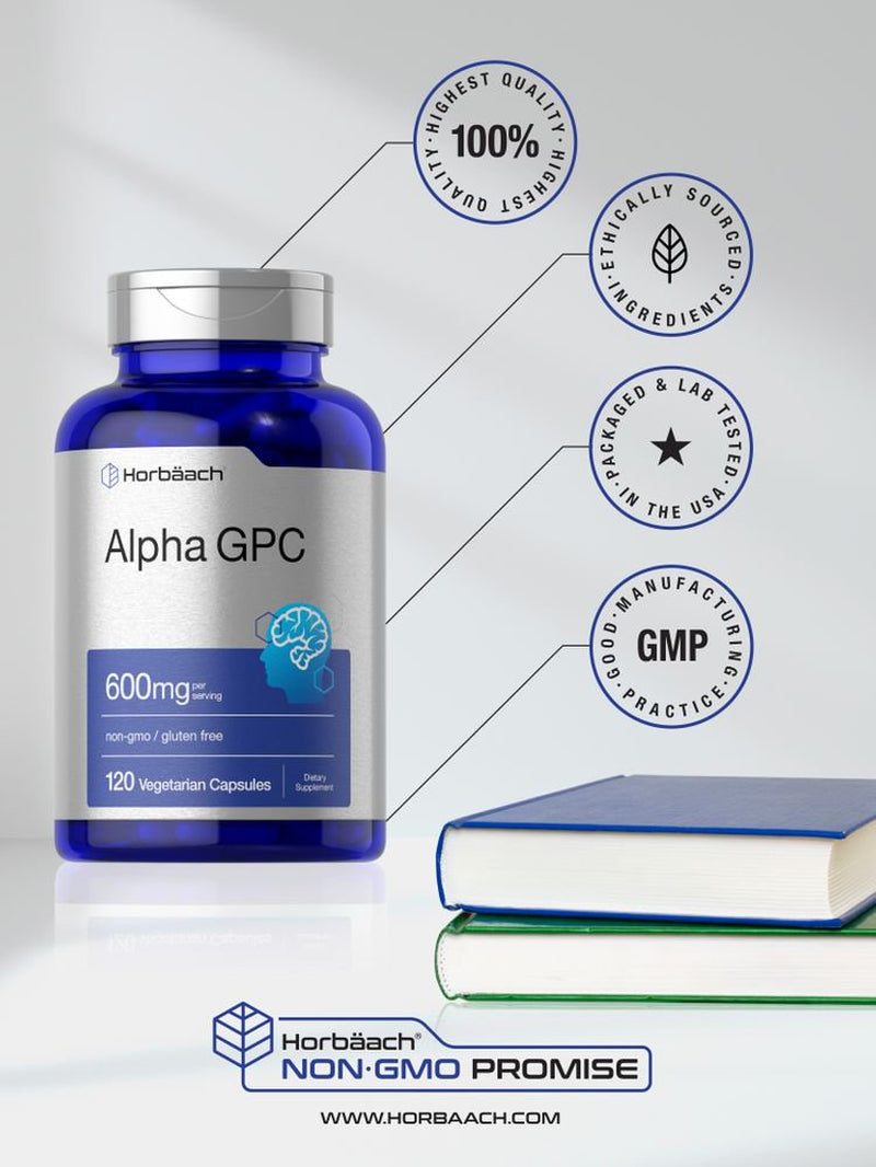 Alpha GPC 600Mg | 120 Capsules | Vegetarian Choline Supplement | by Horbaach