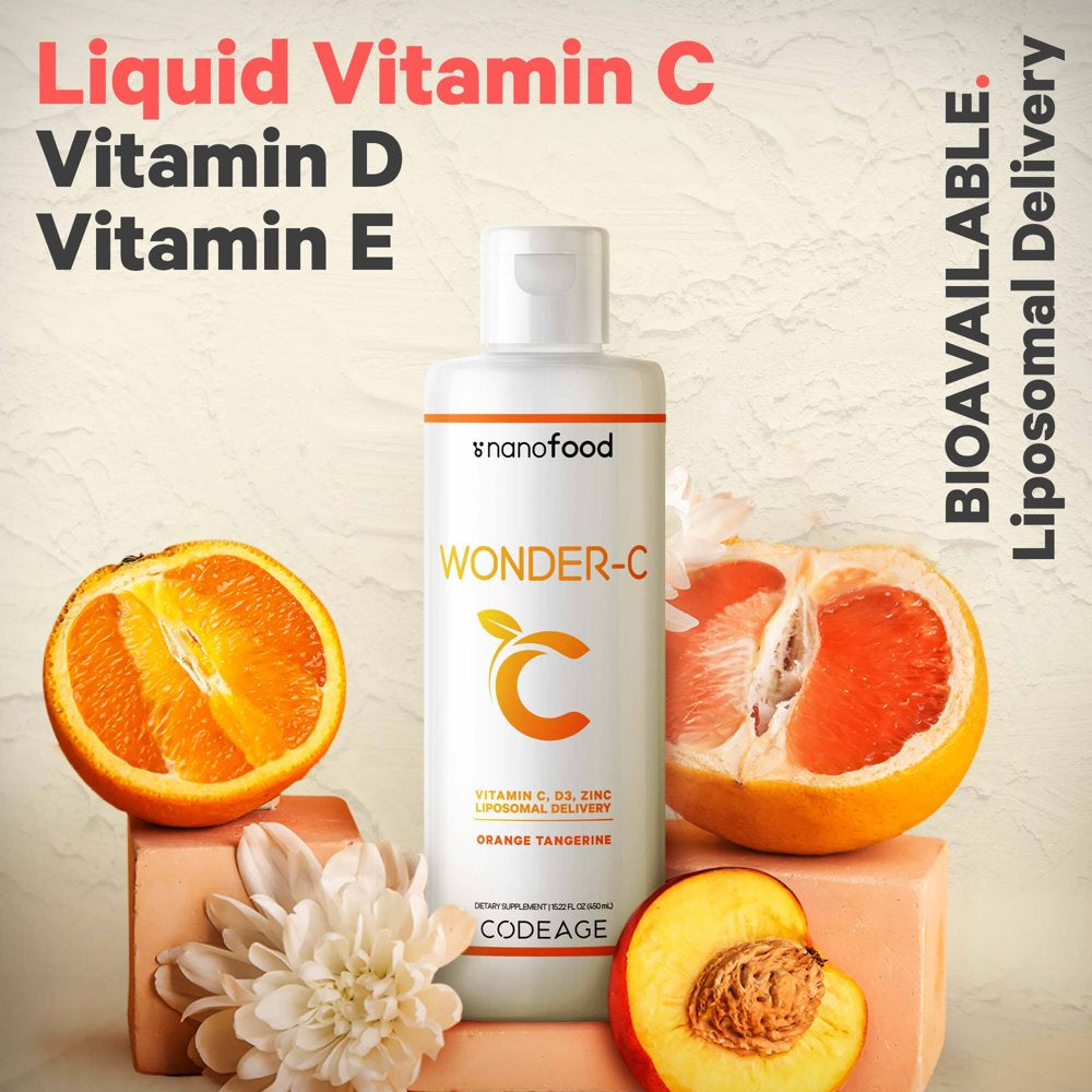 Codeage Nanofood Liposomal Wonder-C Liquid Vitamin C 1000Mg, Zinc, Vitamin D E, Quercetin, Echinacea, 15.22 Fl Oz