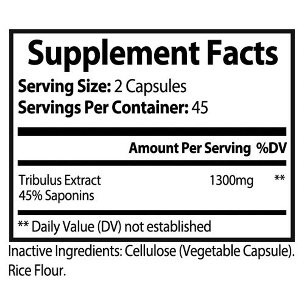 2 Pack Tribulus Extract Testosterone Booster for Men - 45% Saponins Increase Sexual Drive, Libido & Stamina Testosterones Supplement - 90 Capsules