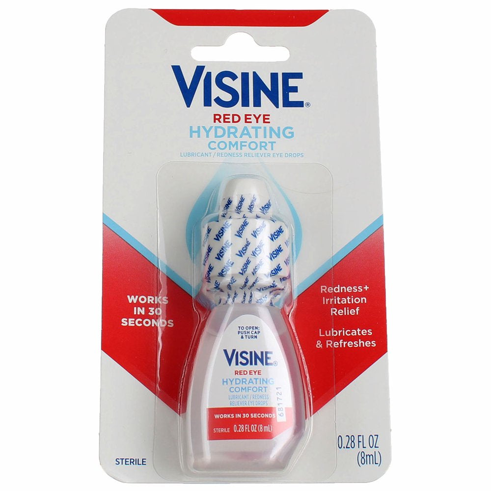 Visine Red Eye Hydrating Comfort Redness Relief Lubricating Eye Drops, 0.28 Fl. Oz 1 Ea (Pack of 4)