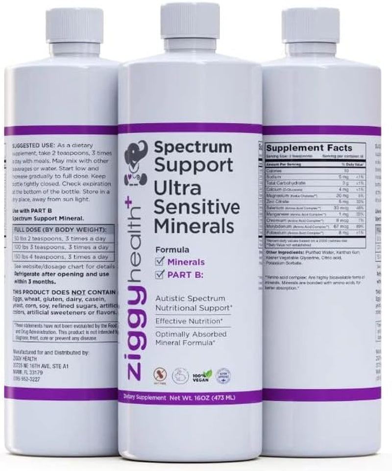 ZIGGYHEALTH Spectrum Support Ultra Sensitive Minerals - Liquid Formula for Kids Adults & Seniors, Brain Focus Supplement, Digestive & Metabolic Support, Herb Free, Detox Gut Health, Vegan (16 Oz)