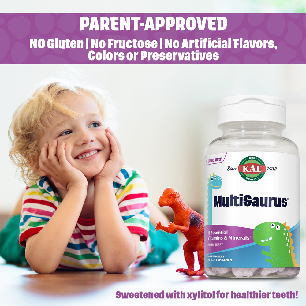 KAL Kids Multisaurus Vitamins & Minerals | Mixed Berry Flavor | Childrens Once Daily Multivitamin | 60 Chewables