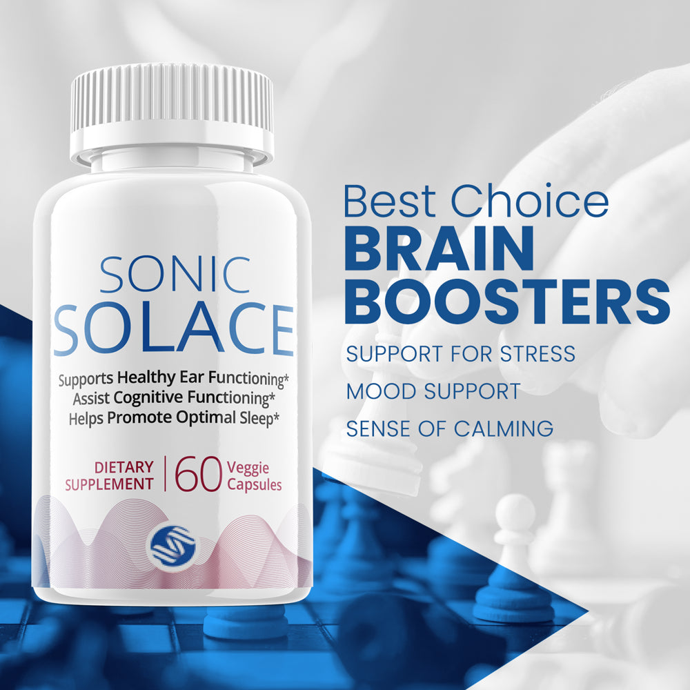 (1 Pack) Sonic Solace - Brain Boost Supplement - Dietary Supplement for Focus, Memory, Clarity, Cognitive, Nootrpic - Advanced Hearing Support Formula for Maximum Strength - 60 Capsules