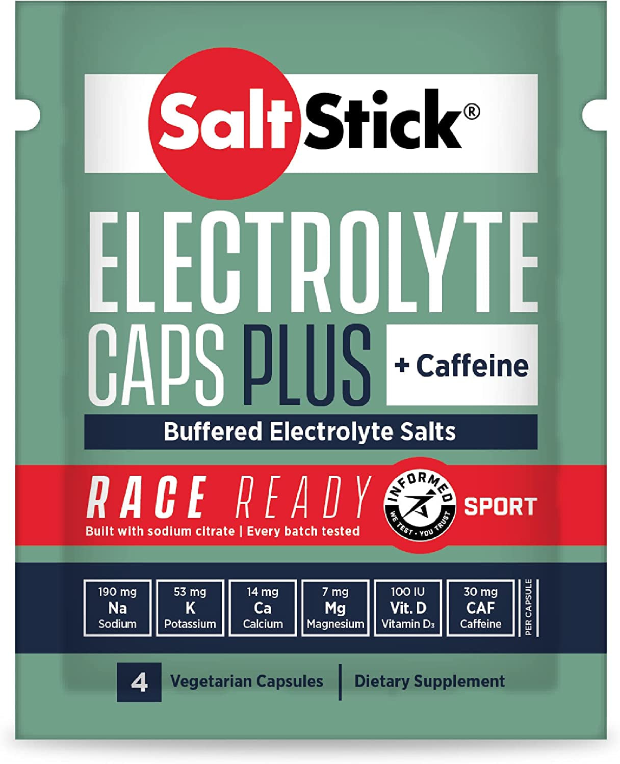 Saltstick Race Ready Electrolyte Capsules with Caffeine | 96 Capsules | Salt Pills for Running, Hydration, Helps Reduce Muscle Cramps | 24 Packets, 4 Capsules Each