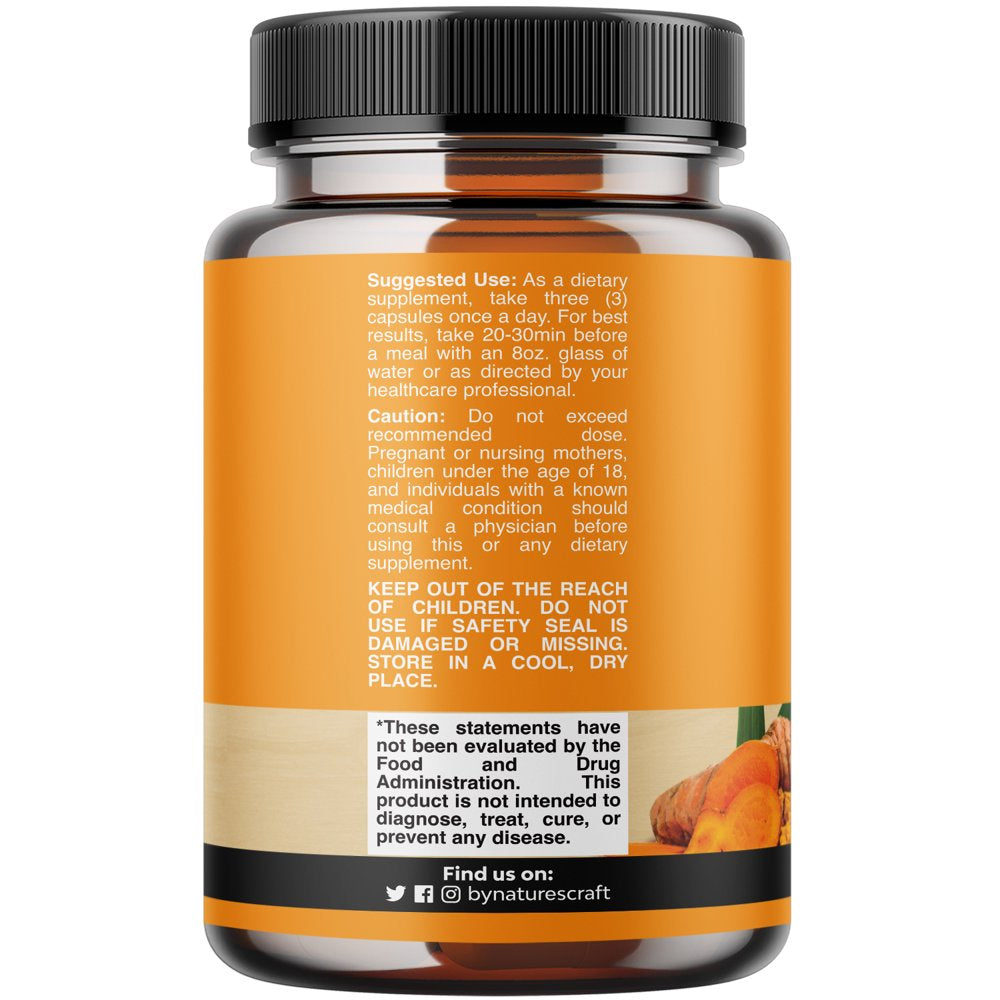 Turmeric Curcumin Capsules with Bioperine for Enhanced Absorption - Nature'S Craft Turmeric Supplement 180Ct for Natural Joint Support, Immune Boost, Antioxidant Detox Cleanse