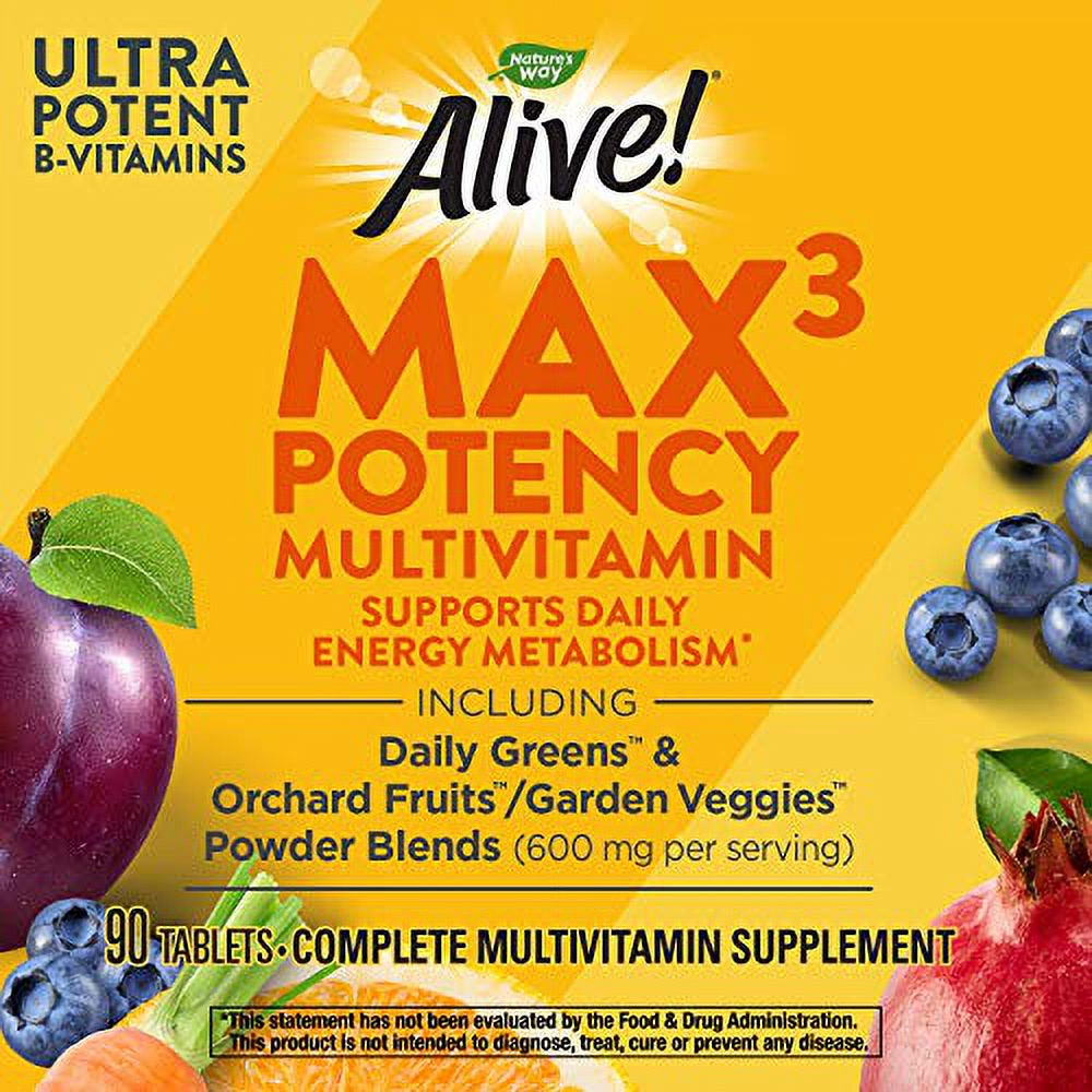 Nature'S Way Alive! Max3 Potency Multivitamin, High Potency Antioxidants & B-Vitamins to Support Daily Energy Metabolism*, 90 Tablets