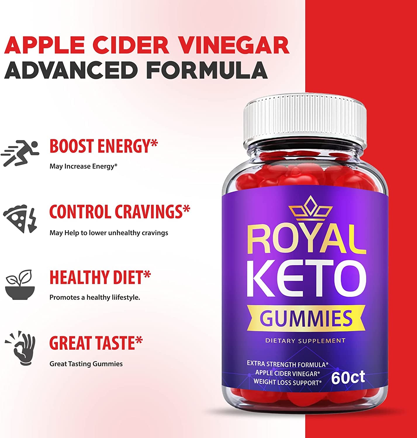 Royal Keto Gummies - Official Formula, Vegan - Royal Gummy Advanced Strength Formula, 1000Mg Apple Cider Vinegar Gummies with Beet Root Juice, Vitamin B12, VB6 Royalketo ACV Keto (60)