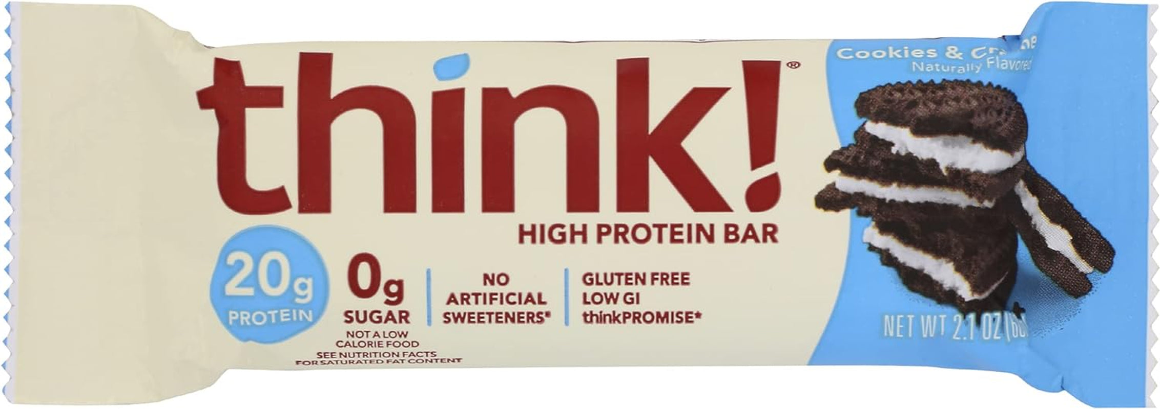 Think! Thin Cookies and Crème Flavored Protein Bar, Plant Based, Gluten Free, 2.1 Ounces (Pack of 10)