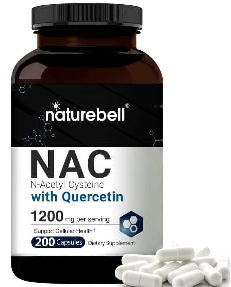 N-Acetyl-Cysteine (NAC) 1200Mg per Serving, 200 Capsules, NAC 600Mg with Quercetin per Capsule, Double Strength NAC Supplements, Support Liver & Lung Health, Non-Gmo, No Gluten
