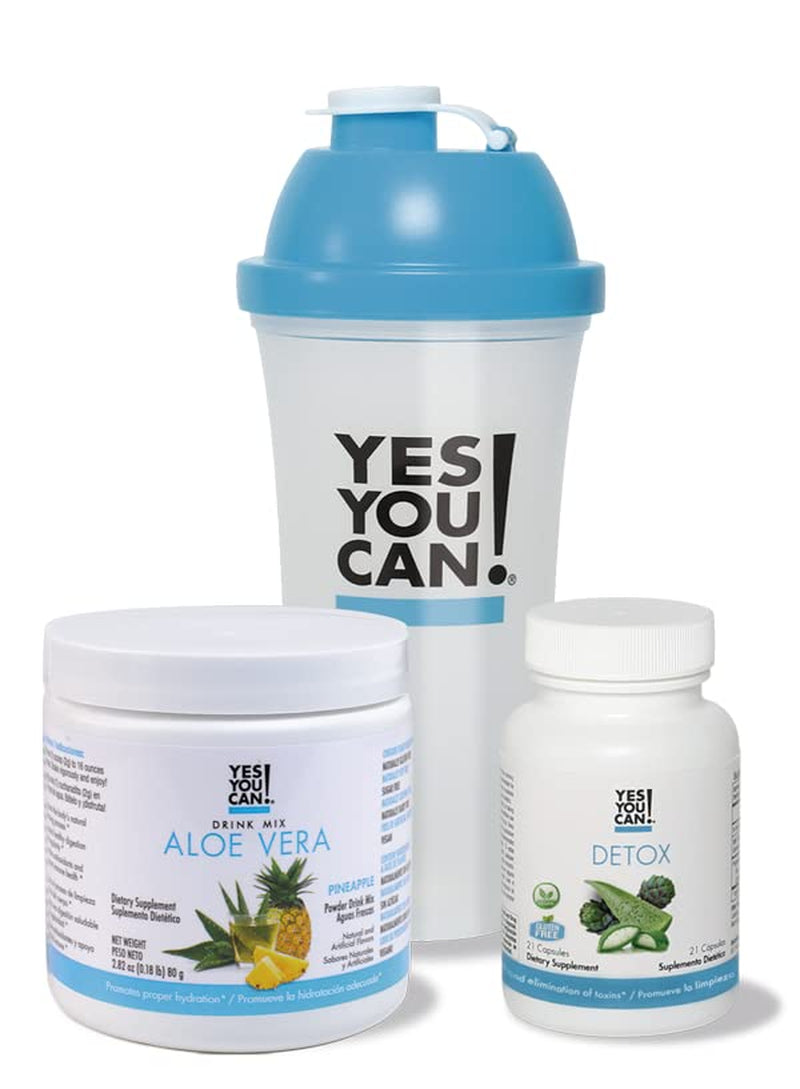 Yes You Can! Detox Kit Bundle - Includes YYC! Capsules, Aloe Vera Drink Mix, and Water Bottle, Body Cleanse Kit, Daily Cleanse and Proper Hydration with Vitamins - (Pineapple)