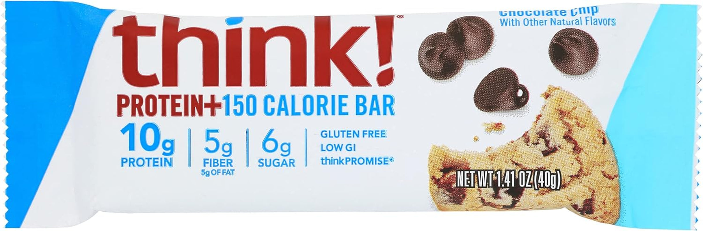 Think! Protein Bars, High Protein Snacks, Gluten Free, Sugar Free Energy Bar with Whey Protein Isolate, Chocolate Chip, Nutrition Bars without Artificial Sweeteners, 1.41 Oz (Pack of 10)