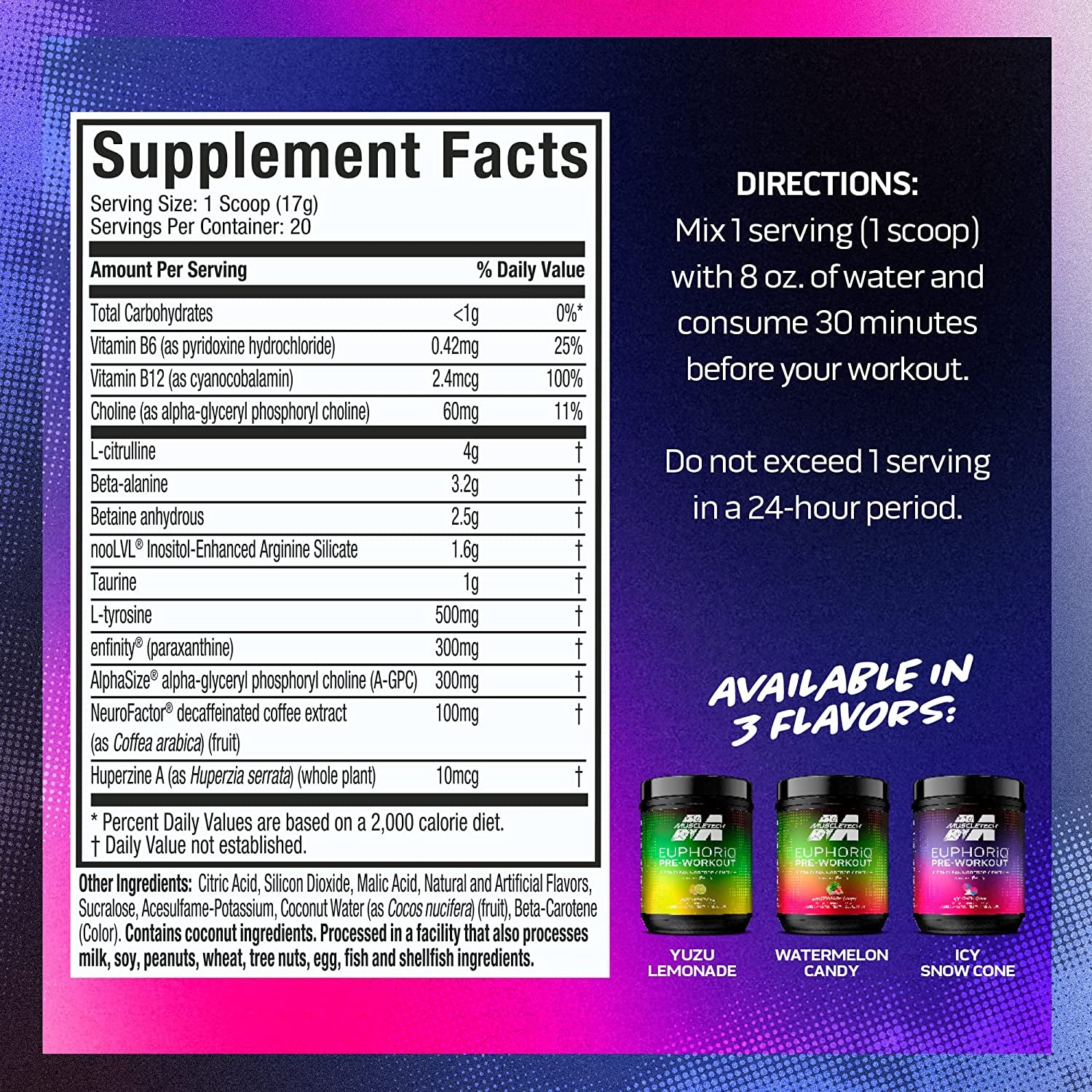 Pre Workout Powder Muscletech Euphoriq Preworkout Smart Pre Workout Powder for Men & Women Caffeine Metabolite Fueled with Paraxanthine Watermelon Candy (20 Servings)