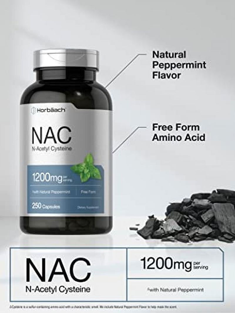 NAC Supplement | 1200 Mg 250 Caplets | N Acetyl Cysteine | with Natural Peppermint | Non-Gmo, Gluten Free | by Horbaach