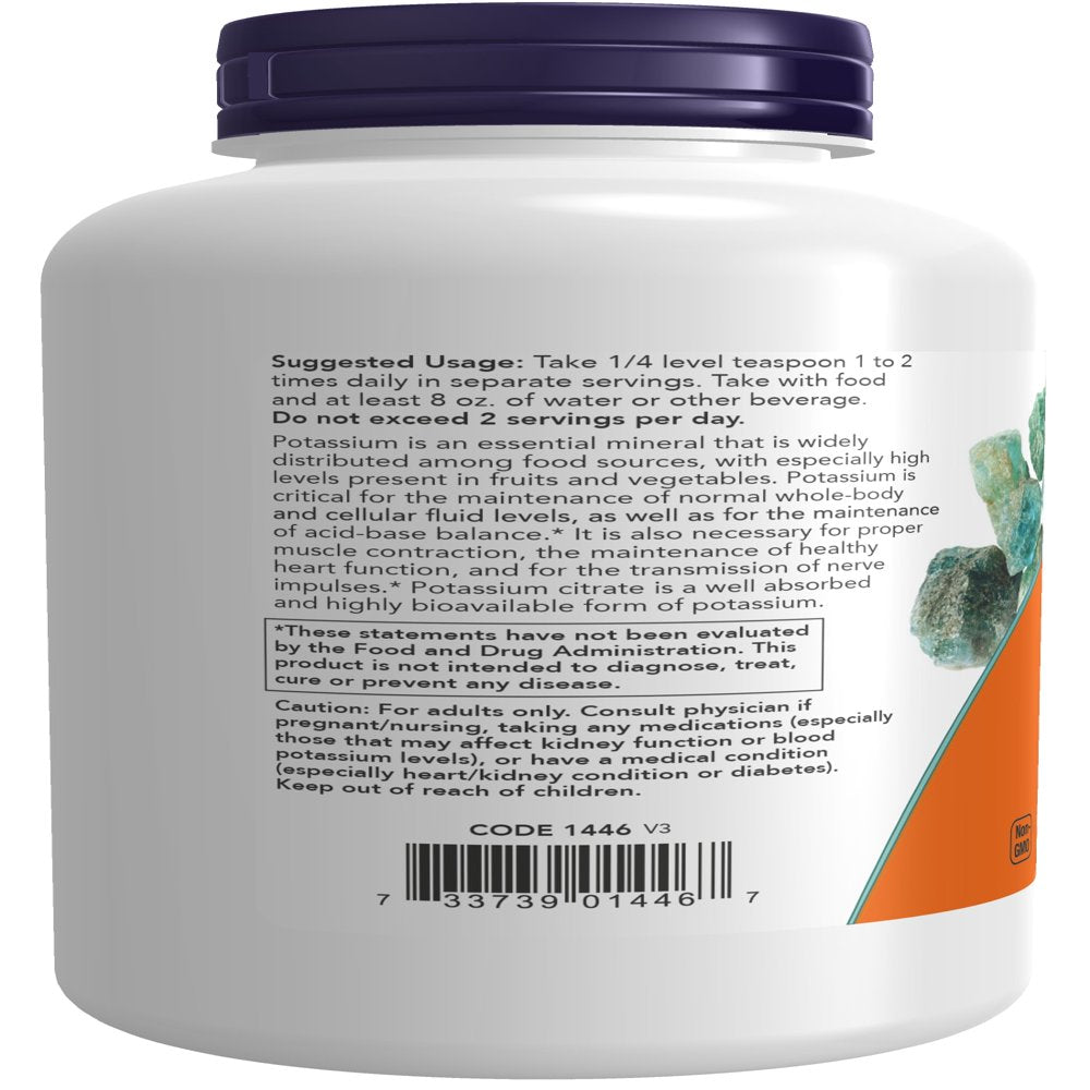 NOW Supplements, Potassium Citrate Powder, Supports Electrolyte Balance and Normal Ph*, Essential Mineral, 12-Ounce