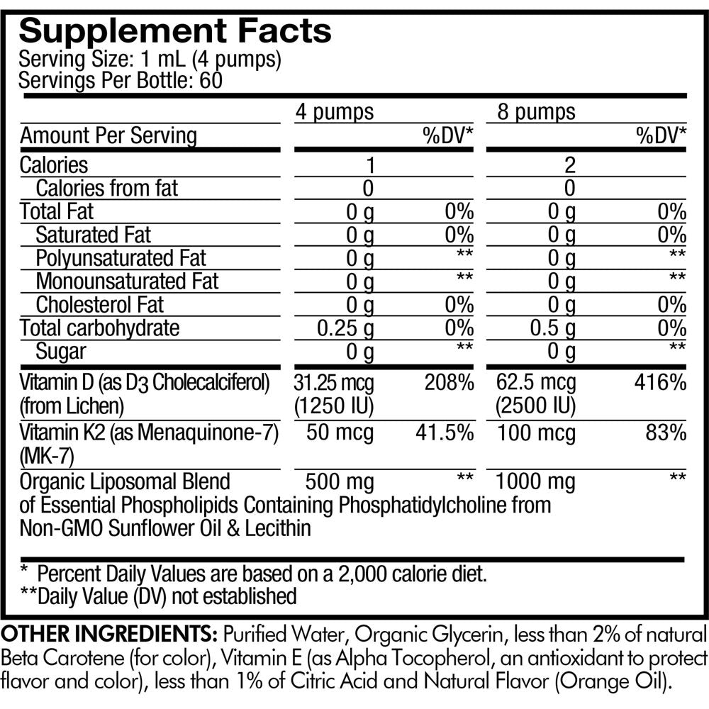 Codeage Nanofood Liposomal Vitamin D3 + K2 Liquid Drops Supplement, Vegan D3 Cholecalciferol, MK-7, 2 Fl Oz