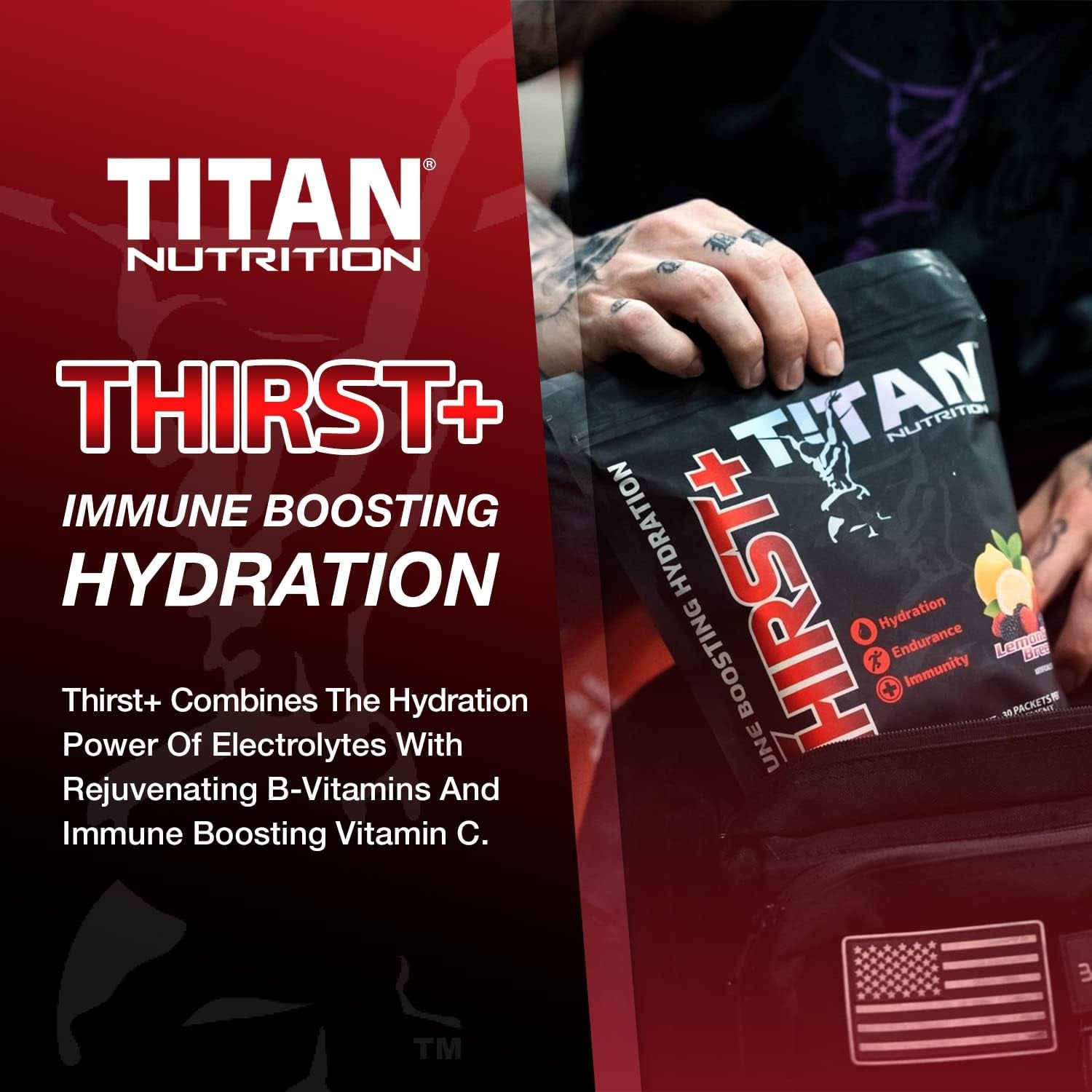 Titan Nutrition Thirst+ Electrolytes Powder & Vitamin Replenishment Packets, 30 Serv - Energy Boost, Focus, Stamina - Vitamin C, B12, Magnesium, Sodium, Potassium