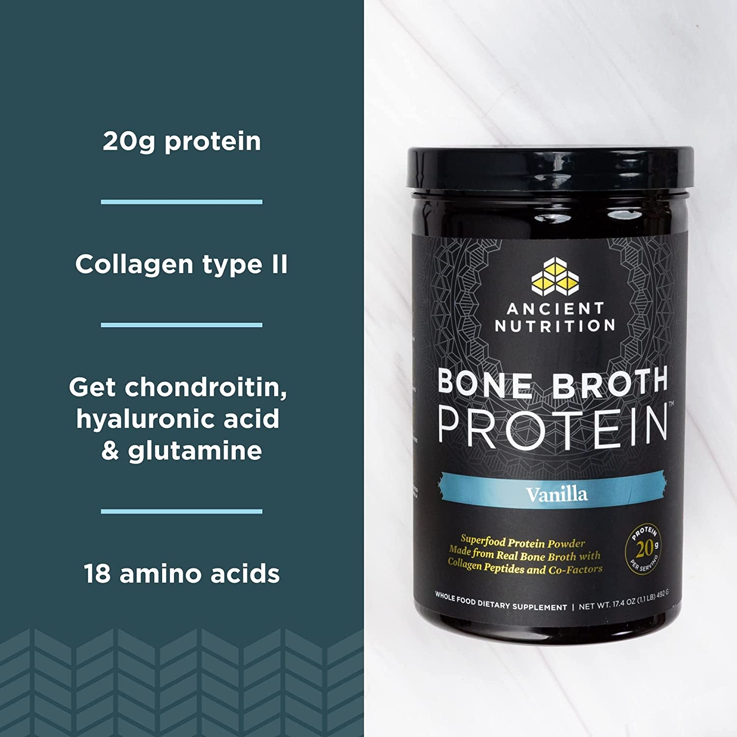 Ancient Nutrition Multi Collagen Protein Unflavored + Bone Broth Protein Vanilla