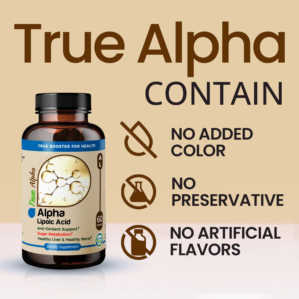 Truemed Alpha Lipoic Acid 600 Mg Support Antioxidant Sugar Metabolism Healthy Liver and Nerve 60 Capsules