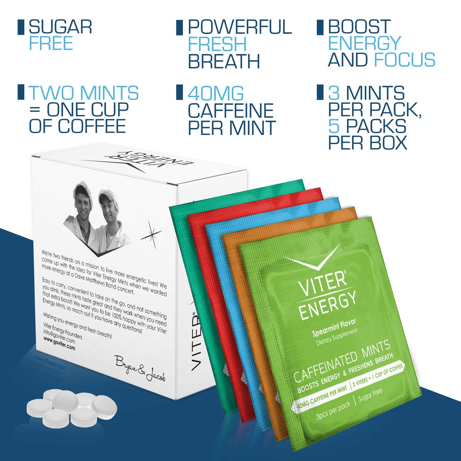 Viter Energy 60Mg Caffeine Gum Variety and Original 40Mg Caffeine Mints Variety Sampler Packs Bundle - Caffeine, B Vitamins, Sugar Free, Vegan, Powerful Energy Booster for Focus & Alertness