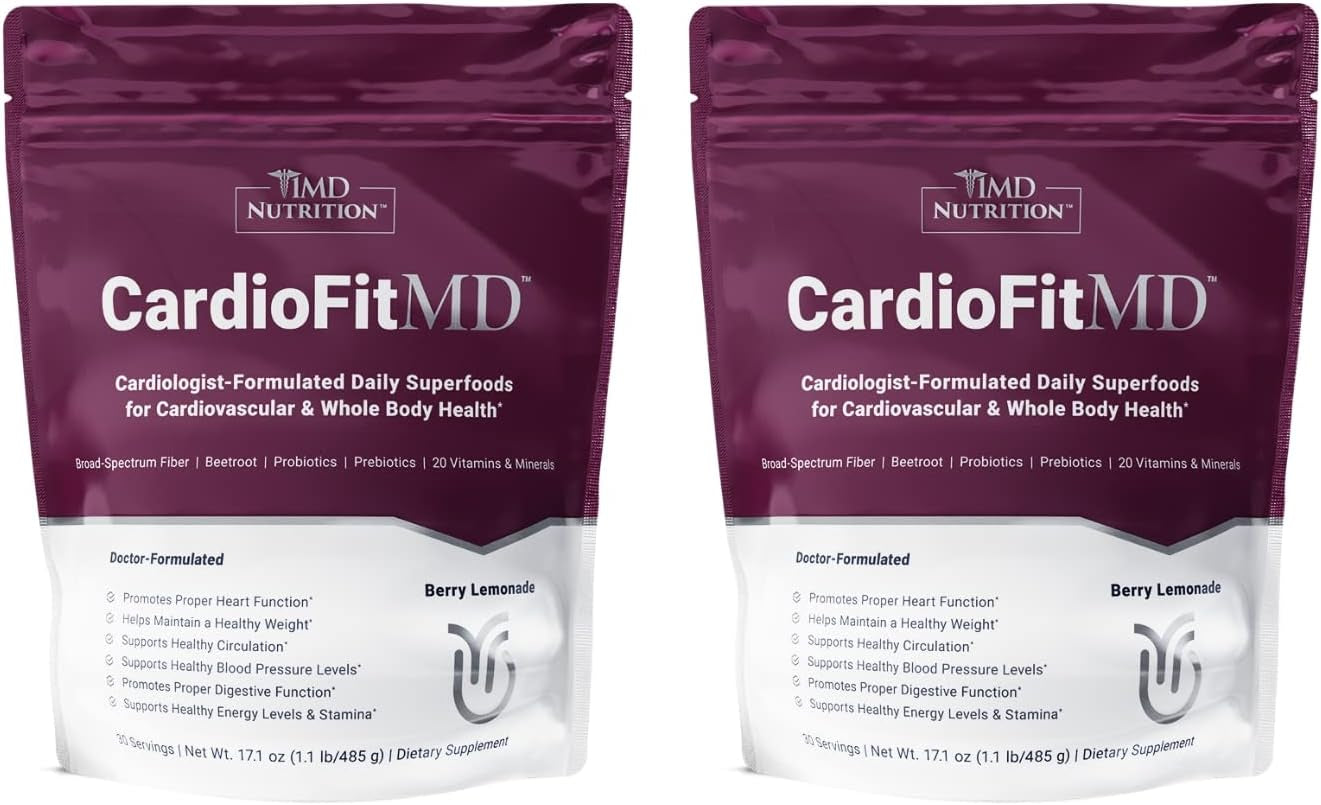 1MD Nutrition Cardiofitmd - Vegan Beets Superfood Keto-Friendly Heart Health Powder - High Fiber Nutritional Supplement Drink - 30 Servings (2-Pack)