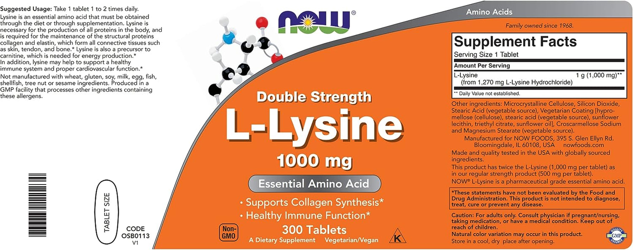 Now Foods L-Lysine 1000Mg - Double Strength - 300 Tablets - Non-Gmo Amino Acid Supplement (Llysine Hydrochloride)- 1000 Mg Tabs - Vegan/Vegetarian