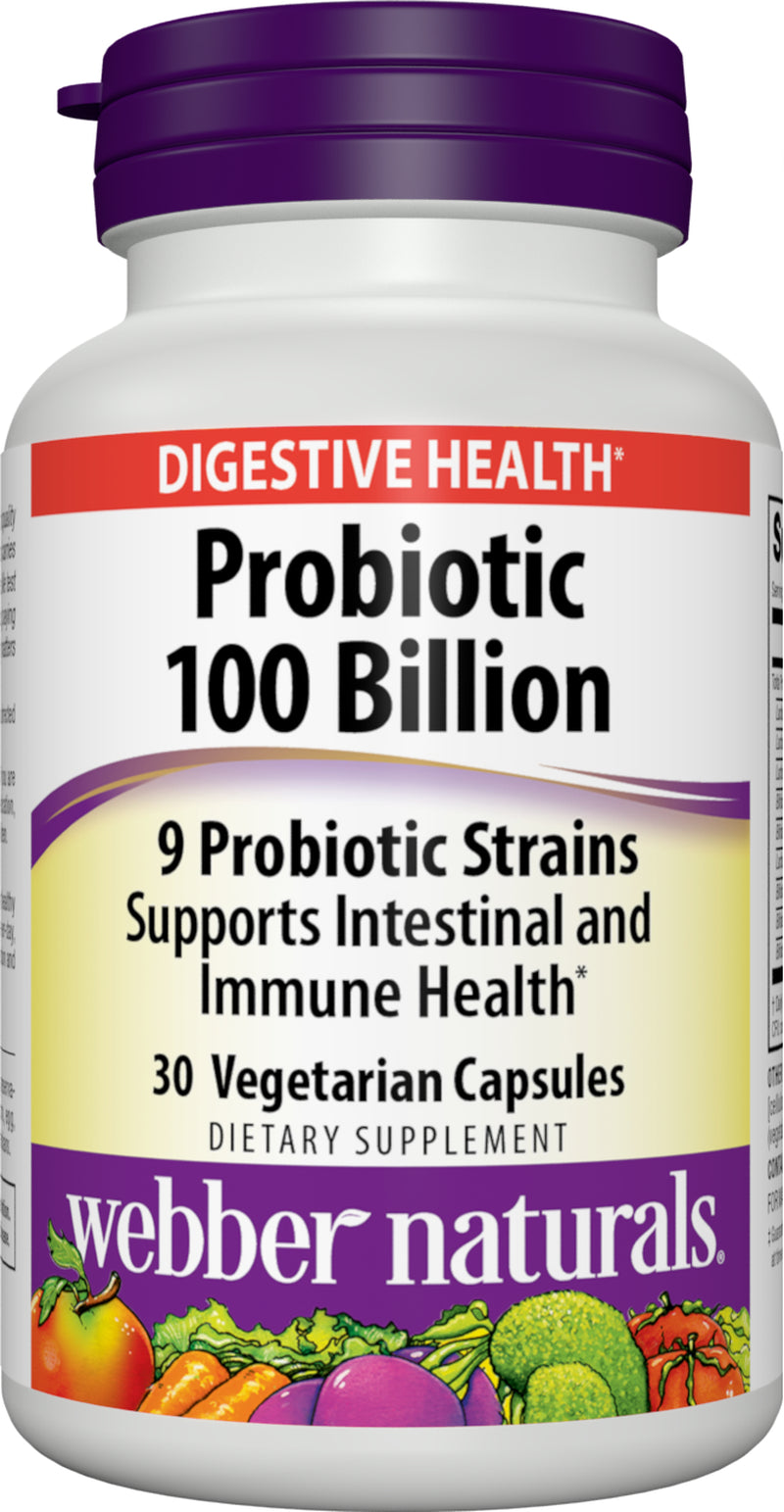 Webber Naturals Probiotic 100 Billion, 30 Capsules, Supplement for Immune and Digestive Health, Shelf-Stable, No Refrigeration Required, Non GMO and Gluten Free, Suitable for Vegetarians