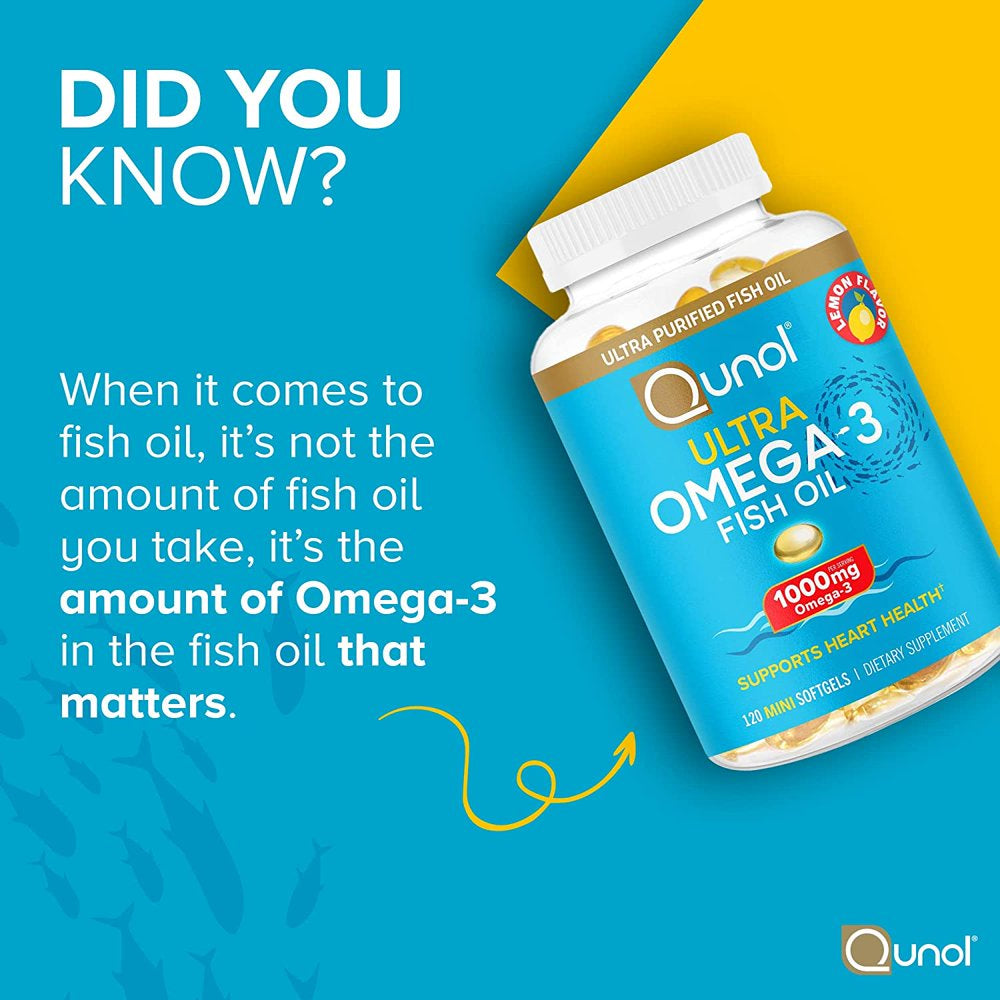 Qunol Mini Omega-3 Fish Oil Supplement (180 Count) Heart Health Support with 1000Mg Wild Caught Omega-3 Fatty Acids (Including EPA & DHA)