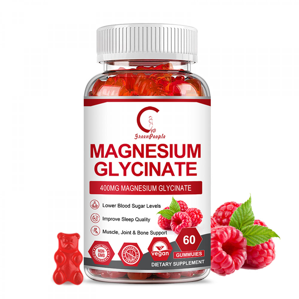 GPGP Magnesium Glycinate Gummies 400Mg - Best Magnesium Potassium Supplement with Vitamin D, B6, Coq10 for Relax, Sleep & Heart Health - 60 Raspberry Gummies