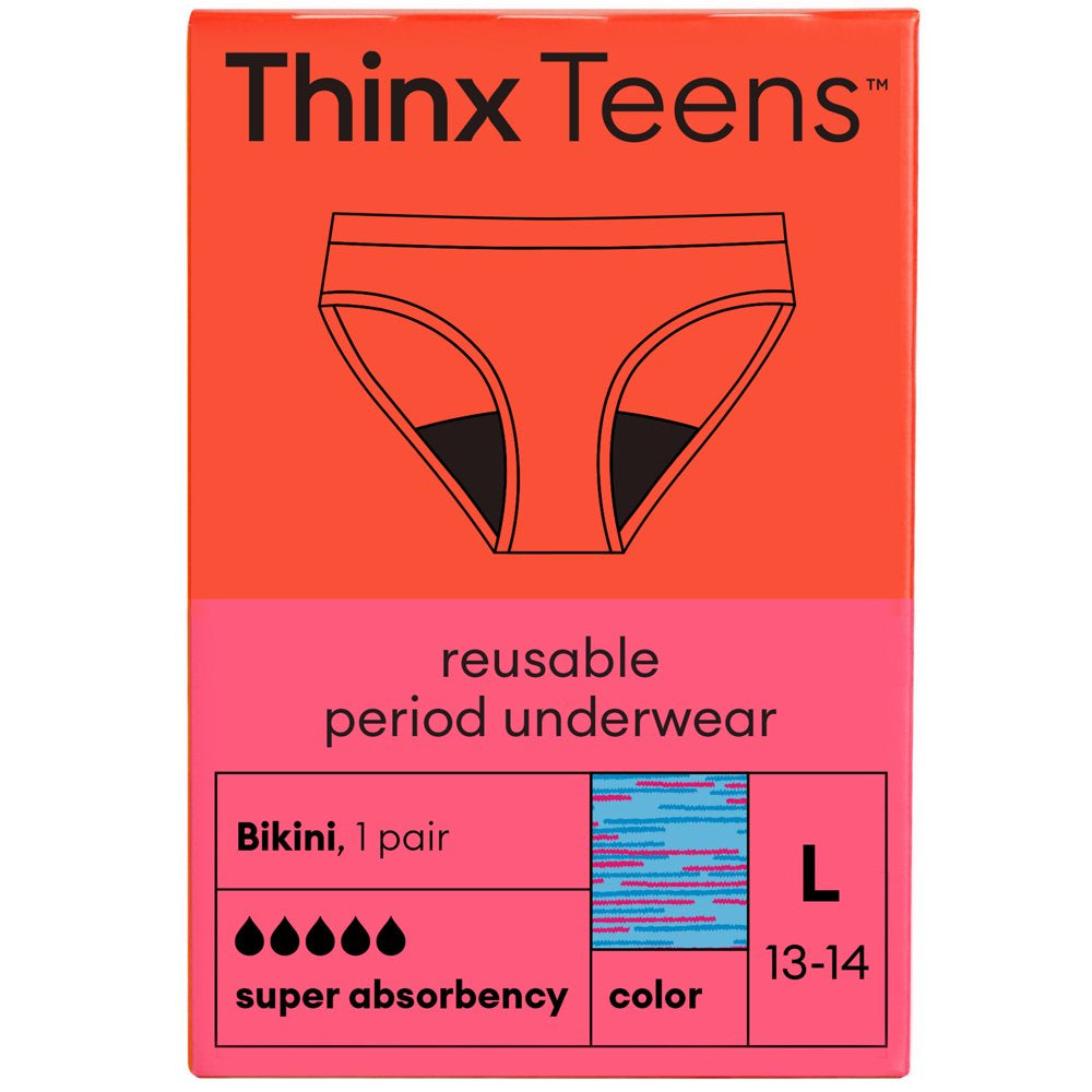 Thinx Teens Super Absorbency Cotton Bikini Period Underwear, Large, Hologram