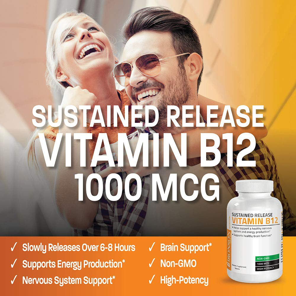 Vitamin B12 1000 Mcg (B12 Vitamin as Cyanocobalamin) Sustained Release Premium Non GMO Tablets - Supports Nervous System, Healthy Brain Function and Energy Production - 100 Count