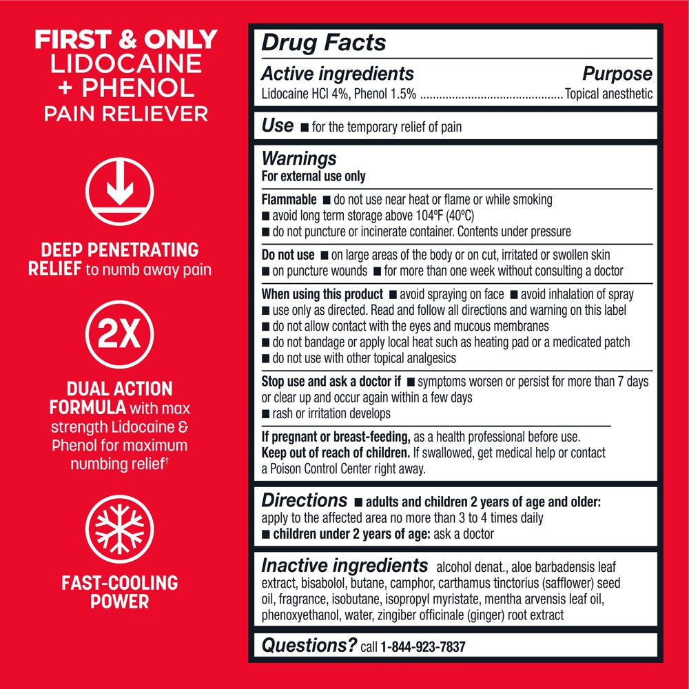 Absorbine Jr. Pro Max Strength Lidocaine Dry Spray, Maximum Strength Numbing Pain Relief, with Phenol for Fast-Acting Relief of Nerve Pain, Muscle Aches, and Joint Discomfort, Non-Greasy Formula, 4Oz