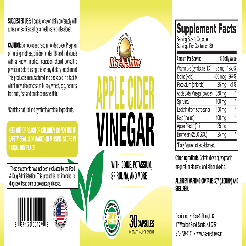 Rise-N-Shine, Apple Cider Vinegar Complex with Iodine Potassium Spirulina and More, 30 Count